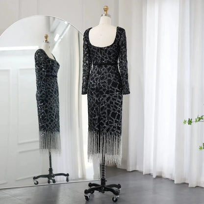 Luxury Tassel Long Sleeve Evening Dress SS347