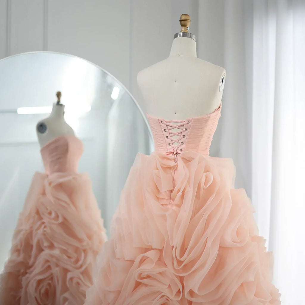 Luxury 3D Rose Flower Pink Midi Evening Dresses SS343