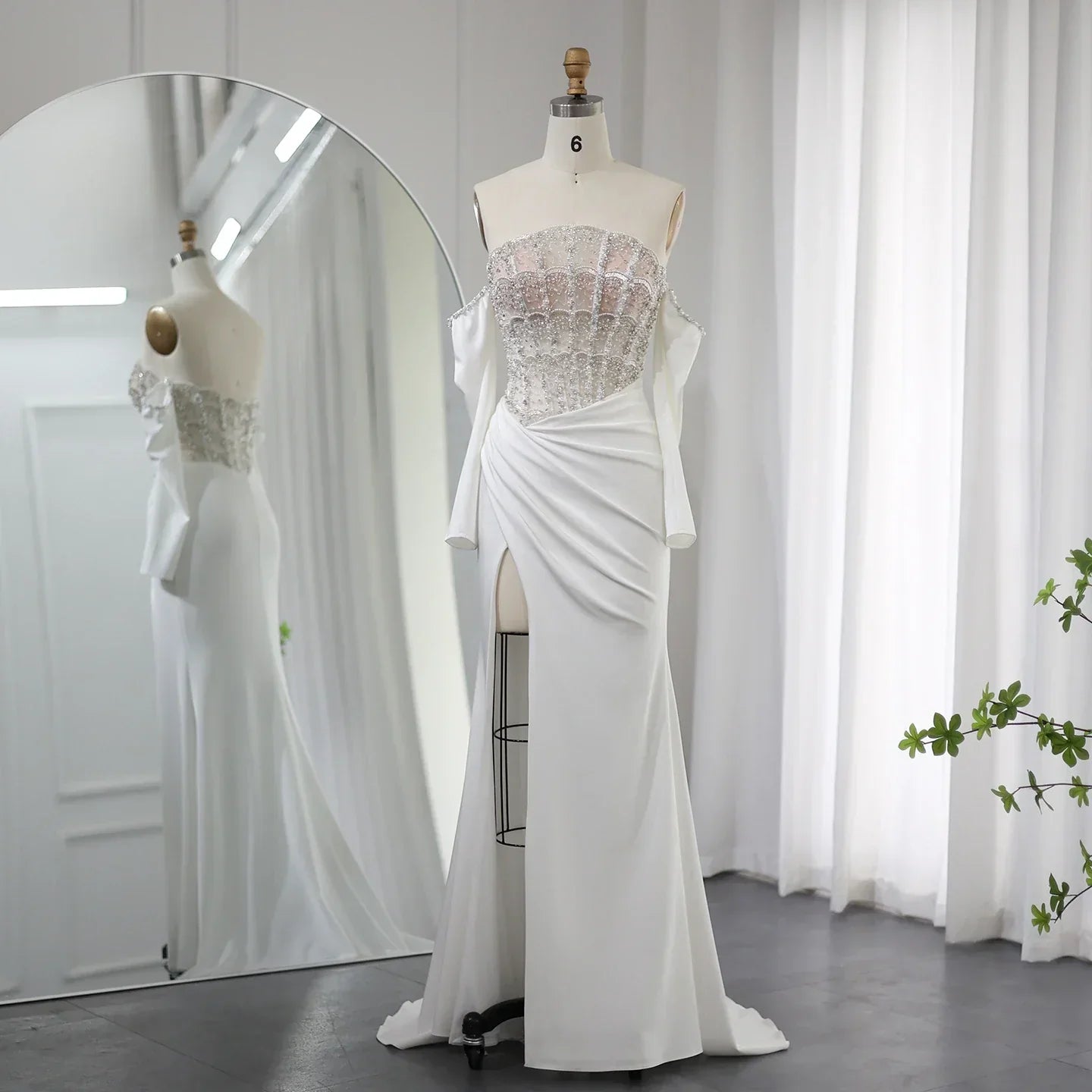 Luxury Mermaid White Evening Dress with High Slit SS416