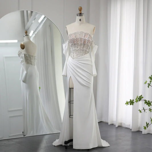 Luxury Mermaid White Evening Dress with High Slit SS416