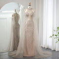 Luxury Champagne Evening Dresses with Cape Sleeves SS077