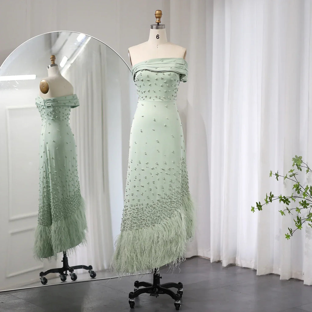 Luxury Feathers Pink One Shoulder Mermaid Evening Dress SS388