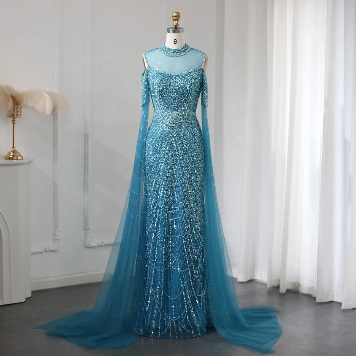 Luxury Evening Dress with Cape Sleeves SS205