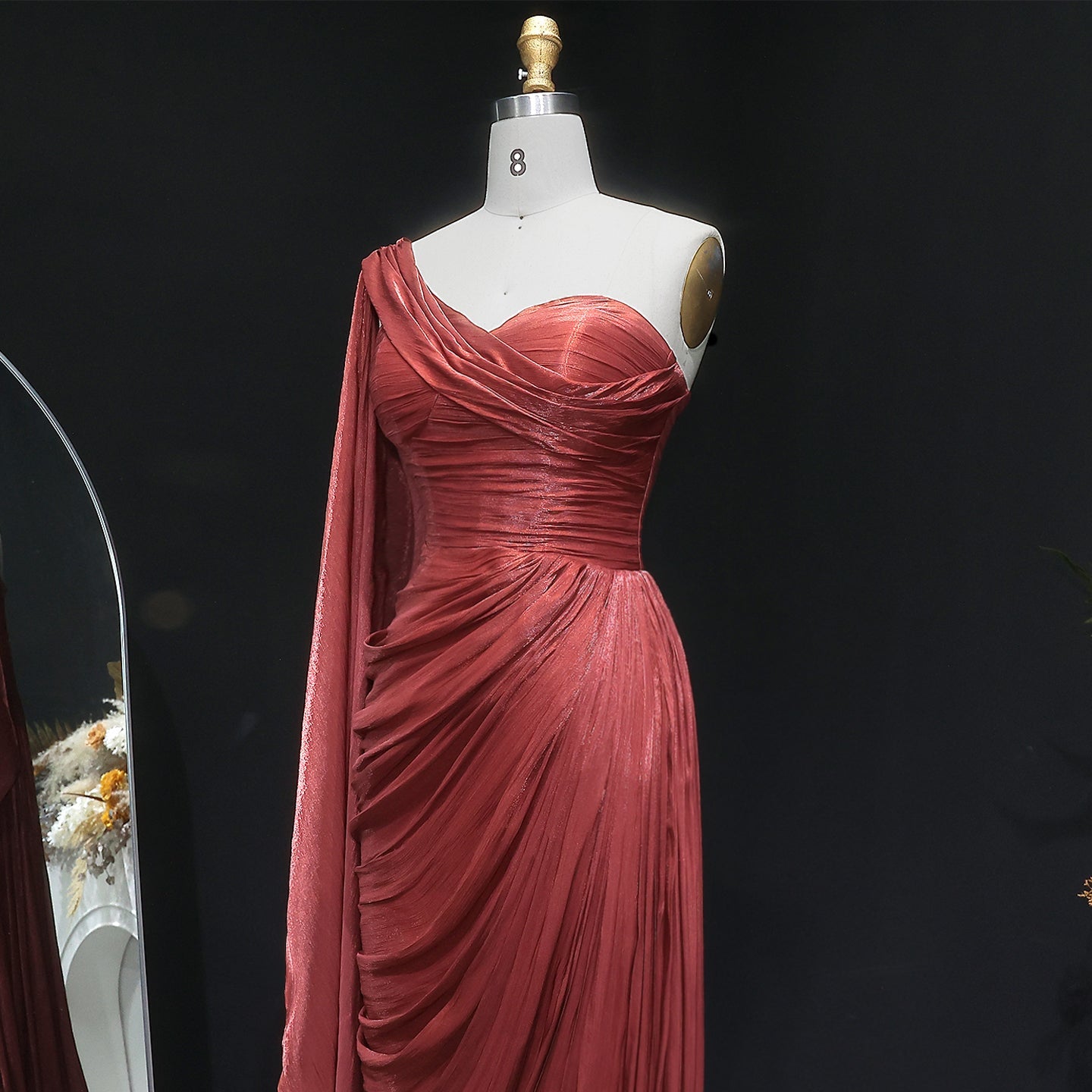 Luxury Fuchsia One Shoulder Evening Dress with Cap SF029