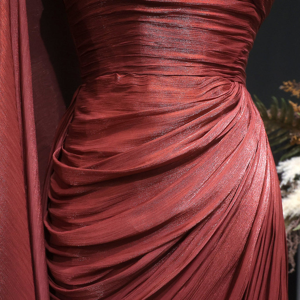 Luxury Fuchsia One Shoulder Evening Dress with Cap SF029