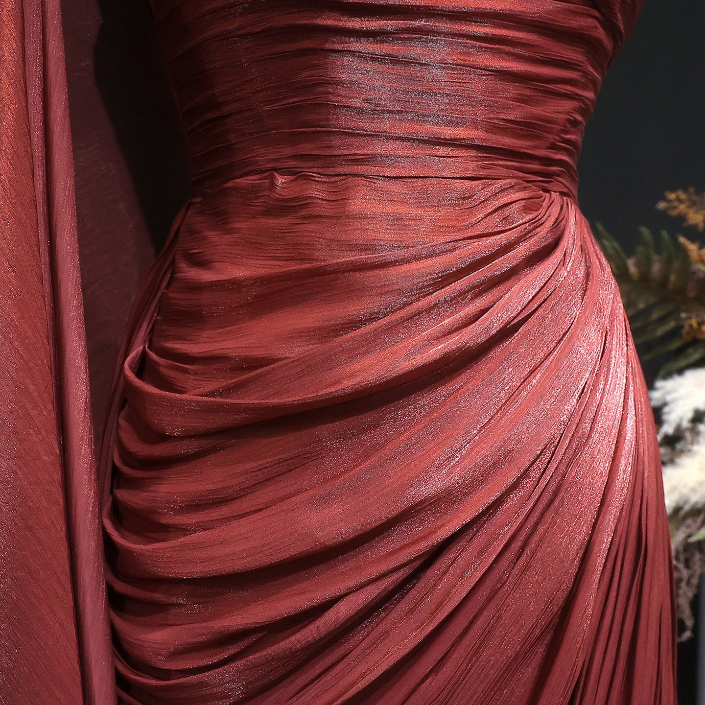 Luxury Fuchsia One Shoulder Evening Dress with Cap SF029