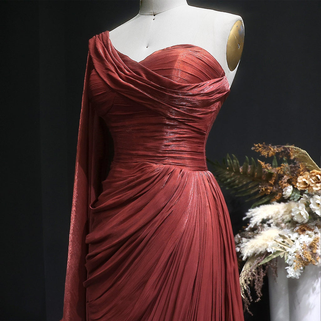 Luxury Fuchsia One Shoulder Evening Dress with Cap SF029