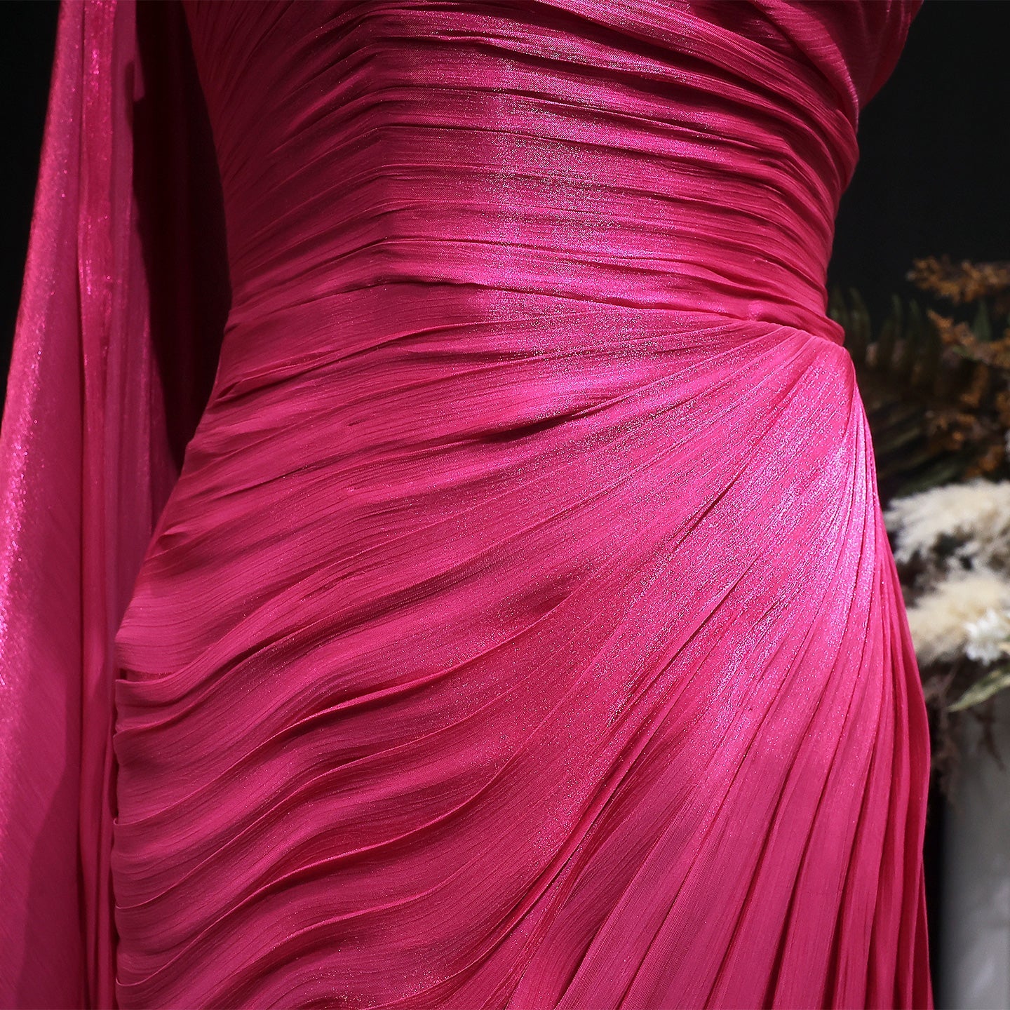 Luxury Fuchsia One Shoulder Evening Dress with Cap SF029