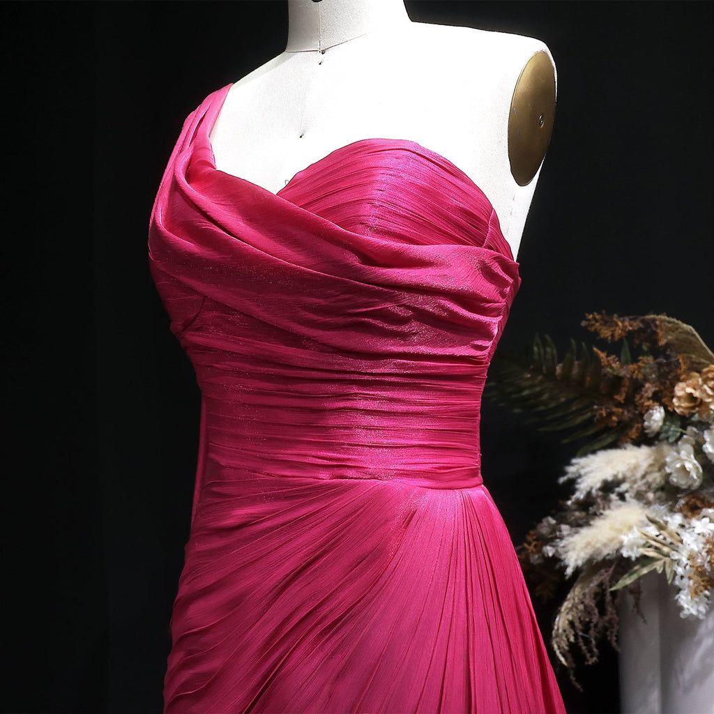 Luxury Fuchsia One Shoulder Evening Dress with Cap SF029