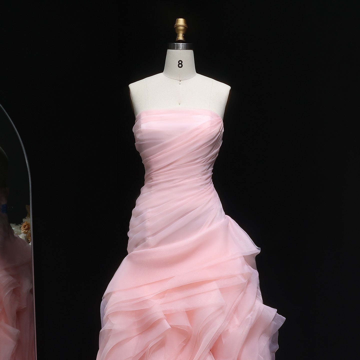 Elegant Strapless Ruffles Pink Evening Dress SF040
