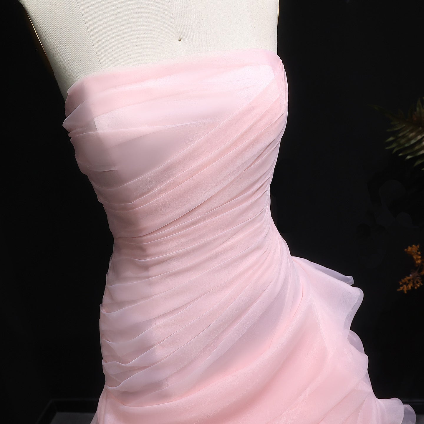 Elegant Strapless Ruffles Pink Evening Dress SF040