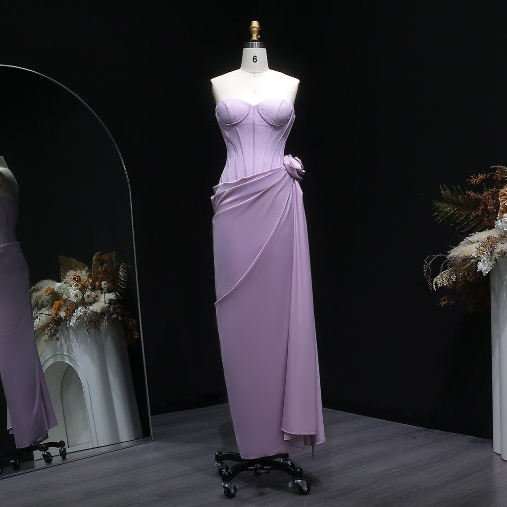 Luxury Pink 3D Floral Strapless Fitted Waist Evening Dress SF042