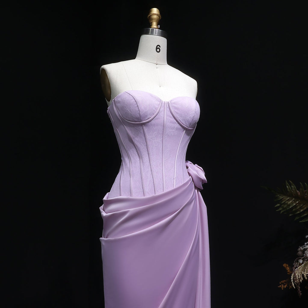 Luxury Pink 3D Floral Strapless Fitted Waist Evening Dress SF042