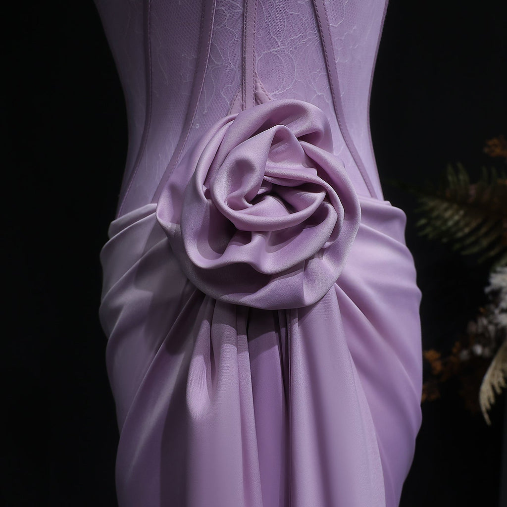 Luxury Pink 3D Floral Strapless Fitted Waist Evening Dress SF042