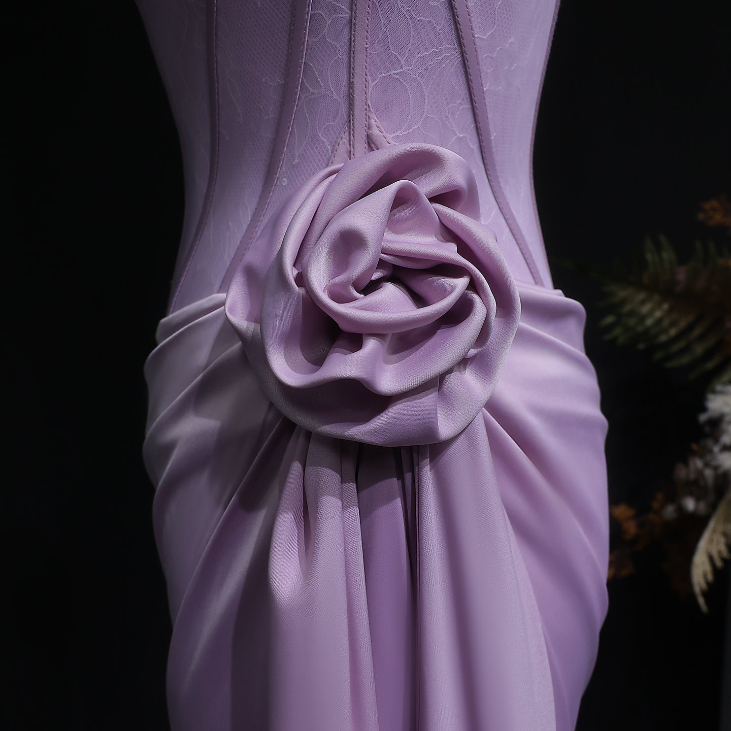 Luxury Pink 3D Floral Strapless Fitted Waist Evening Dress SF042