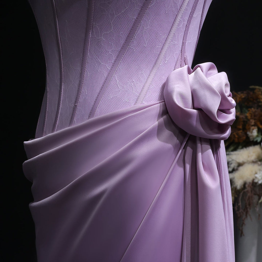 Luxury Pink 3D Floral Strapless Fitted Waist Evening Dress SF042