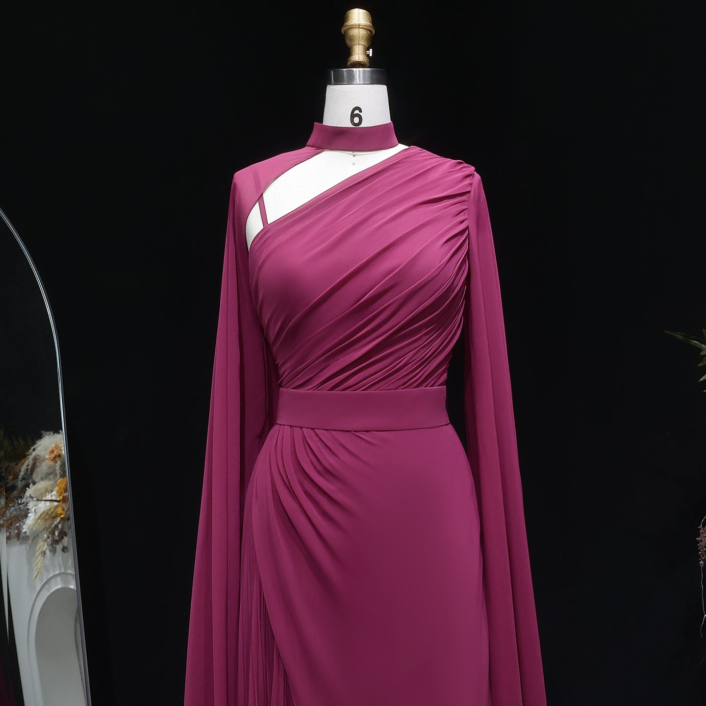 Elegant Purple Mermaid Evening Dress with cap and ruffles SF085