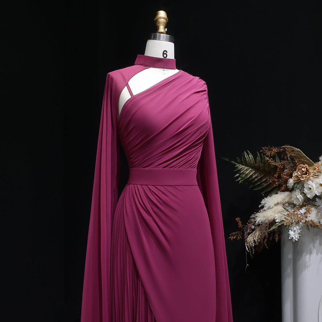 Elegant Purple Mermaid Evening Dress with cap and ruffles SF085