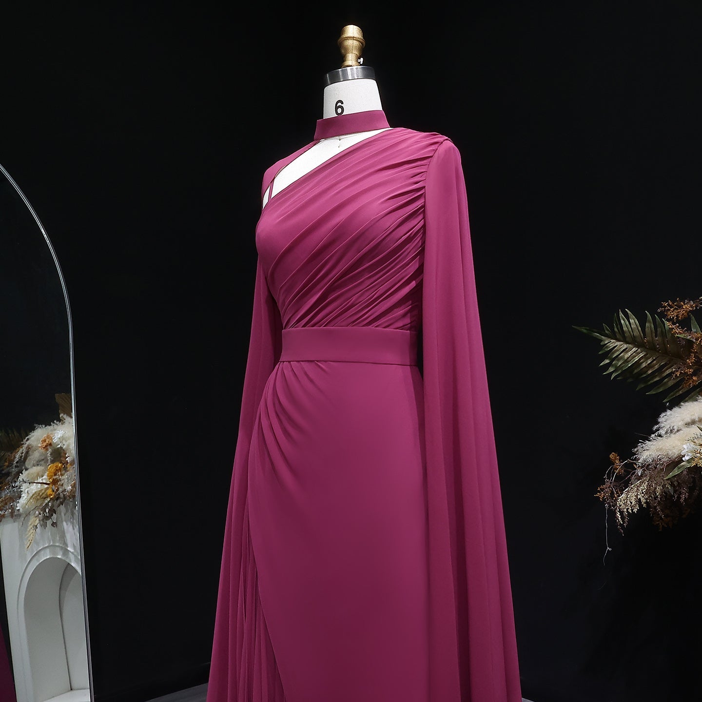 Elegant Purple Mermaid Evening Dress with cap and ruffles SF085