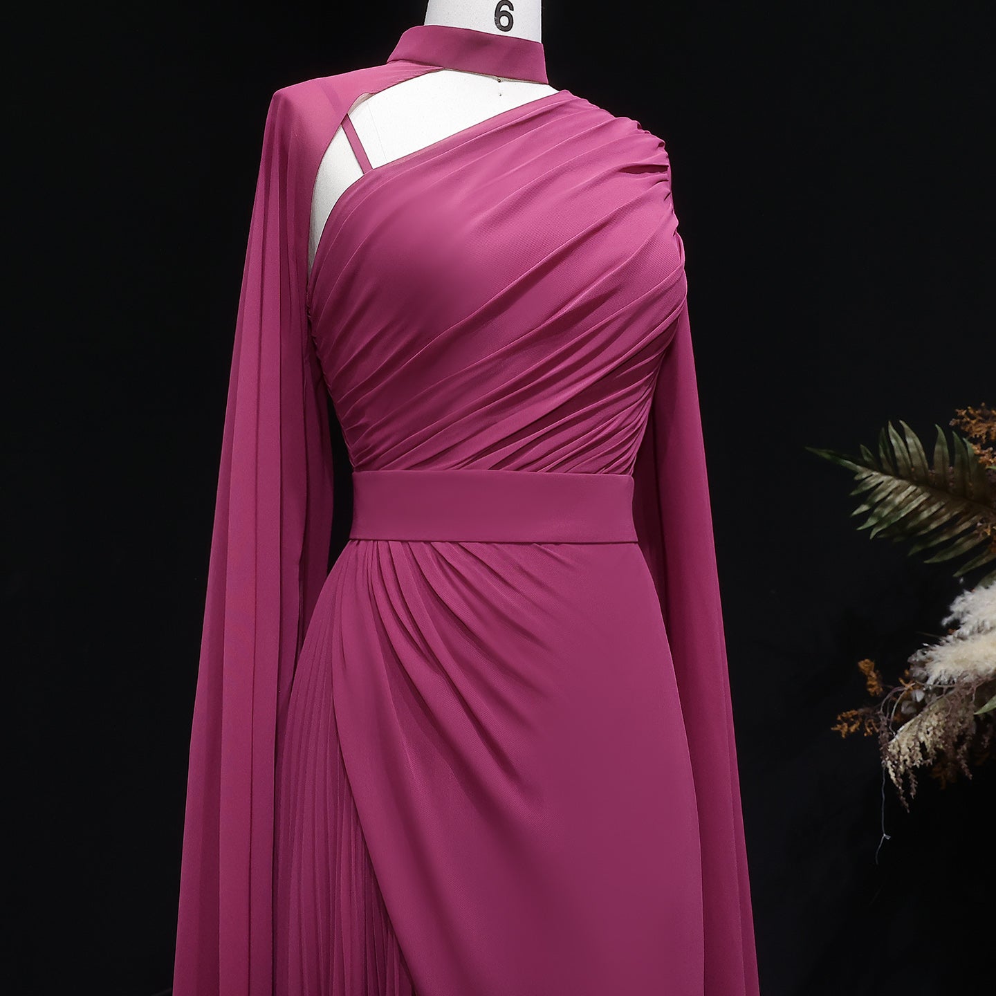 Elegant Purple Mermaid Evening Dress with cap and ruffles SF085