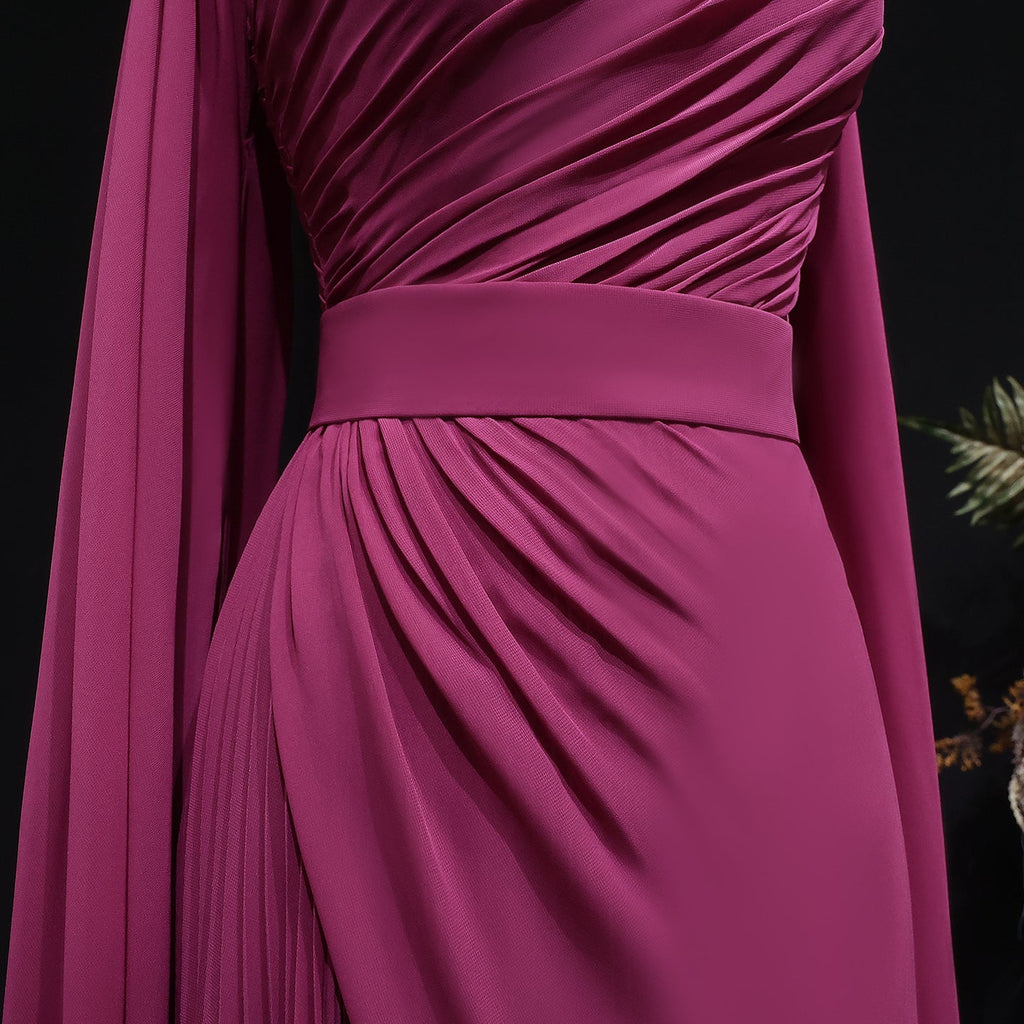 Elegant Purple Mermaid Evening Dress with cap and ruffles SF085