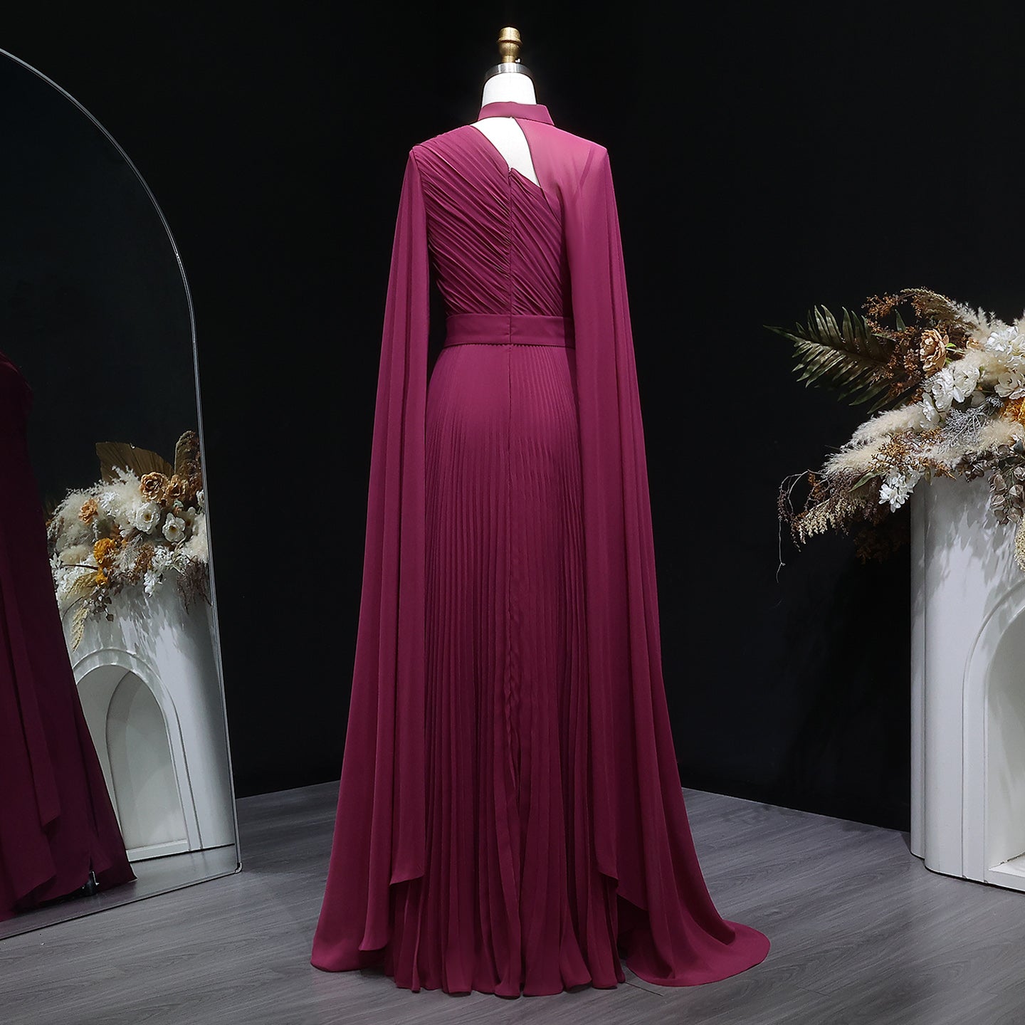 Elegant Purple Mermaid Evening Dress with cap and ruffles SF085