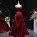 Luxury Wine Red Satin Ball Gown Evening Dress with Overskirt SF089