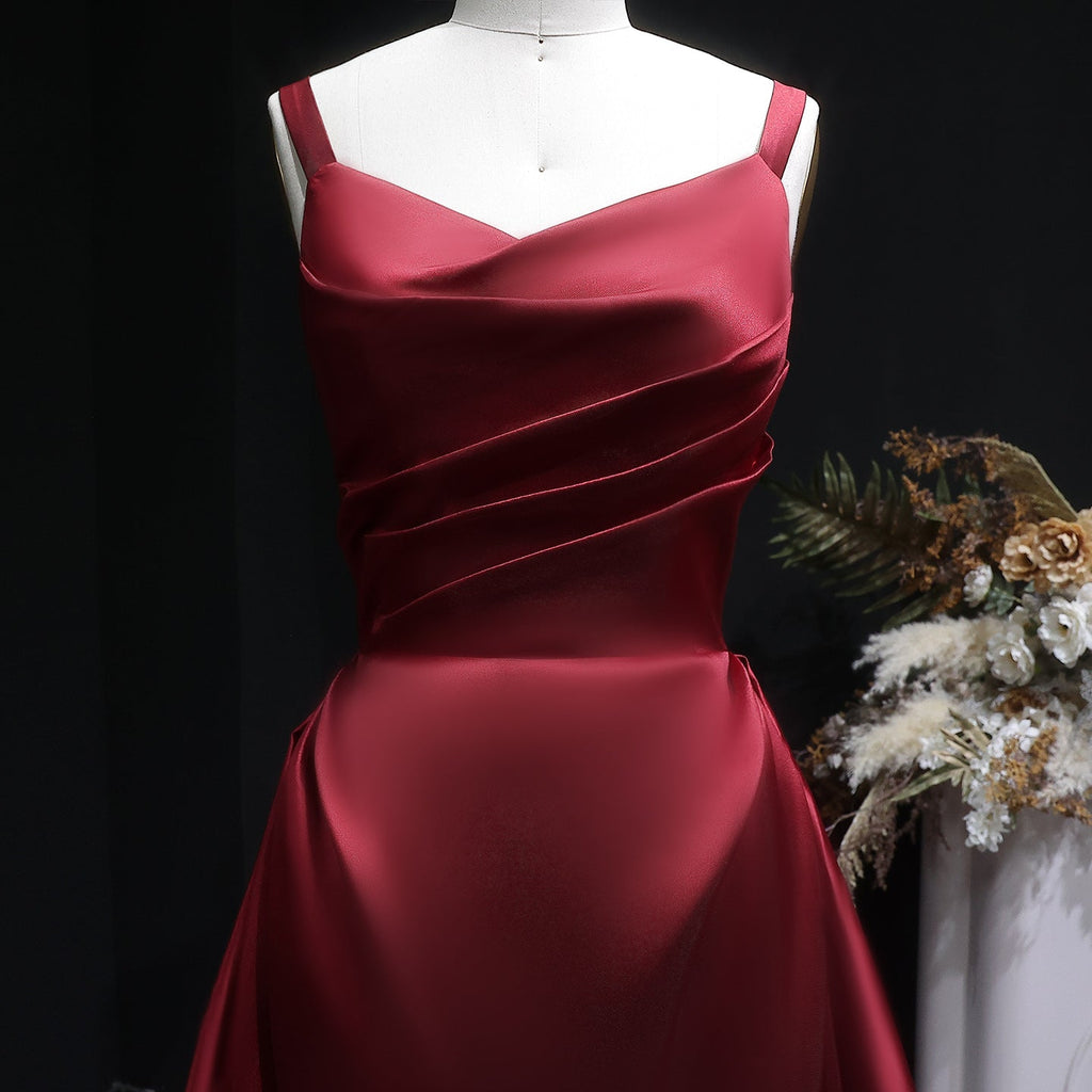 Luxury Wine Red Satin Ball Gown Evening Dress with Overskirt SF089