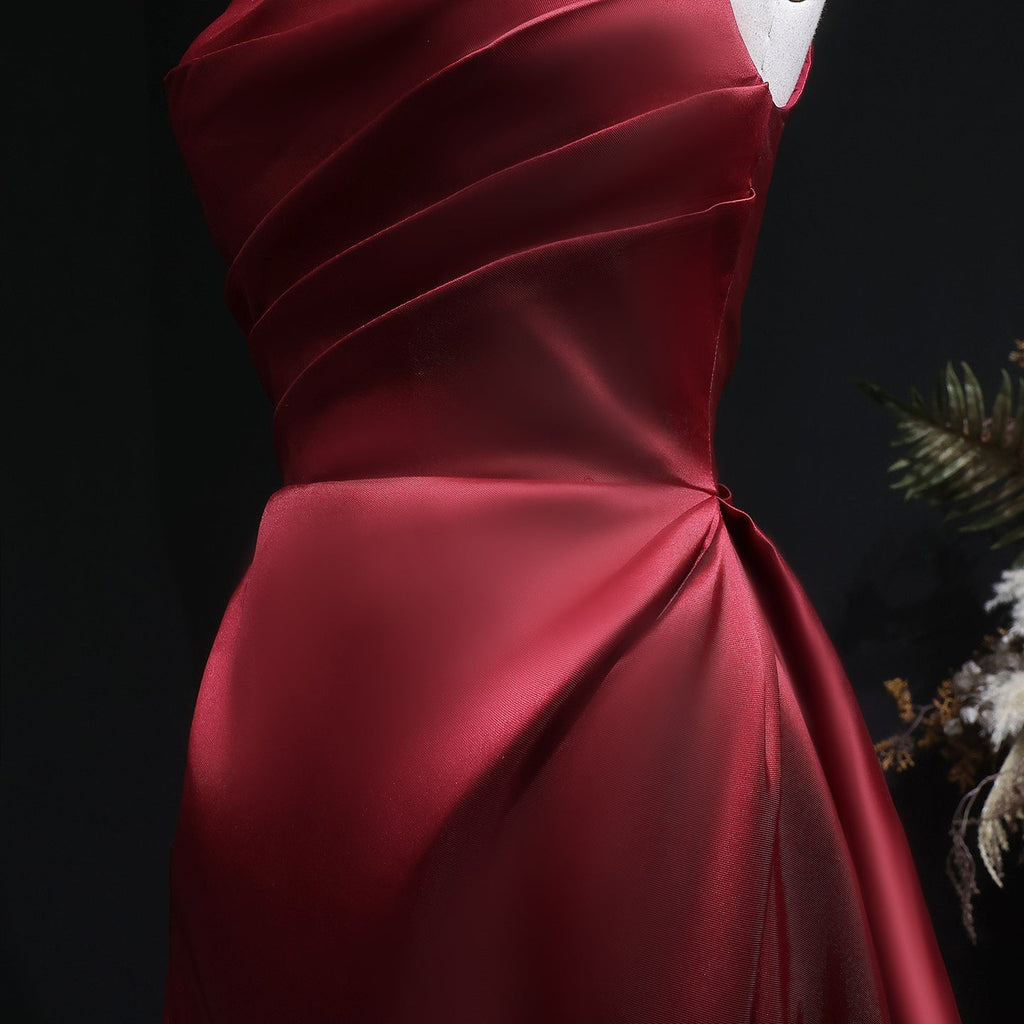 Luxury Wine Red Satin Ball Gown Evening Dress with Overskirt SF089