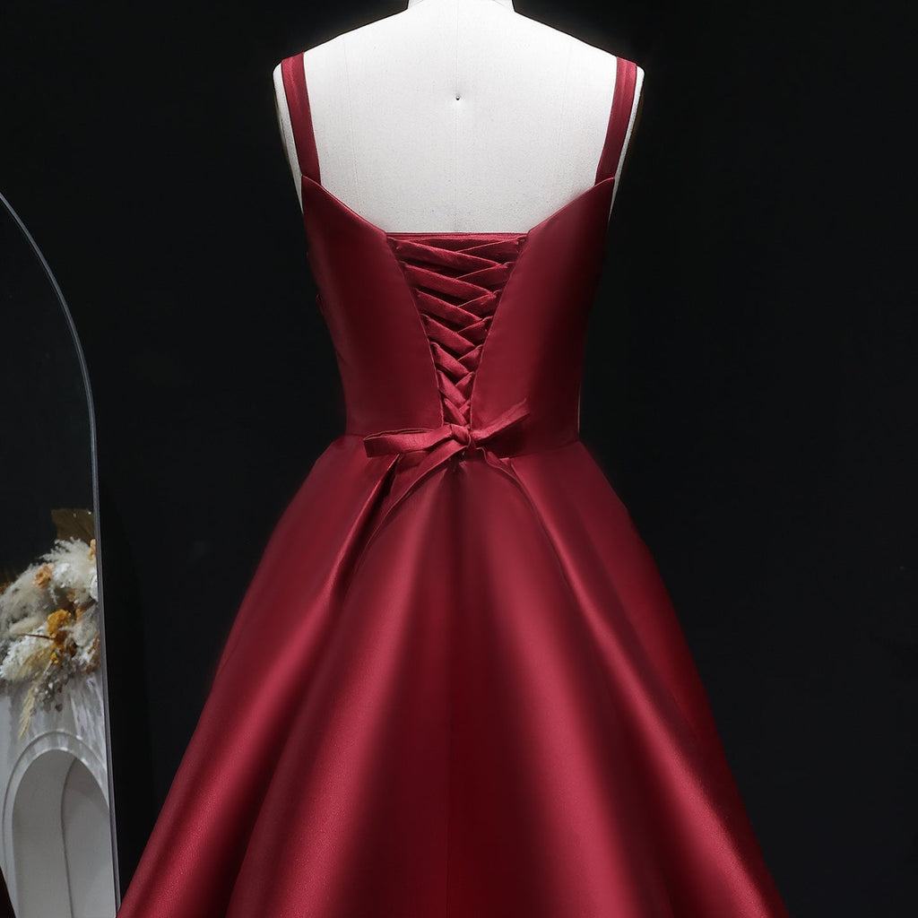 Luxury Wine Red Satin Ball Gown Evening Dress with Overskirt SF089