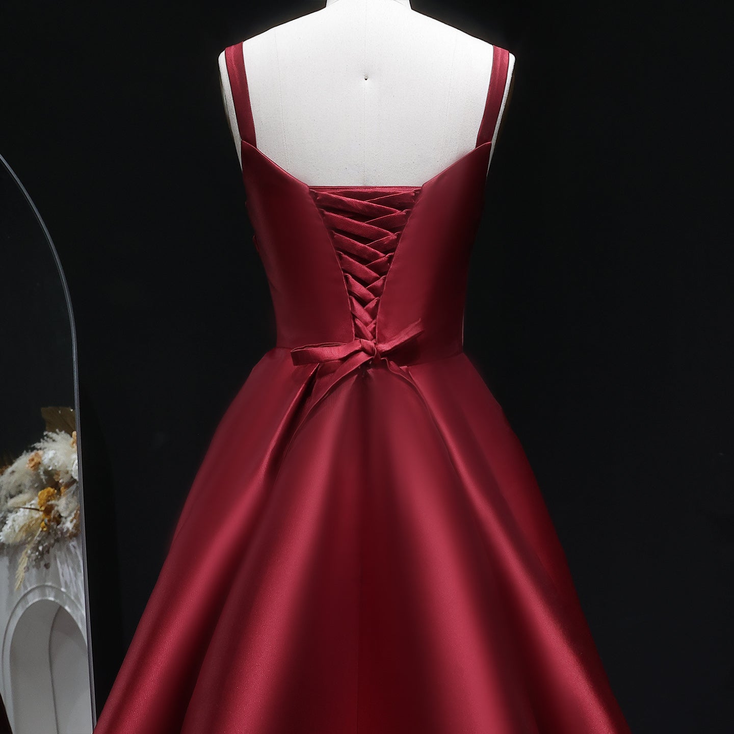 Luxury Wine Red Satin Ball Gown Evening Dress with Overskirt SF089