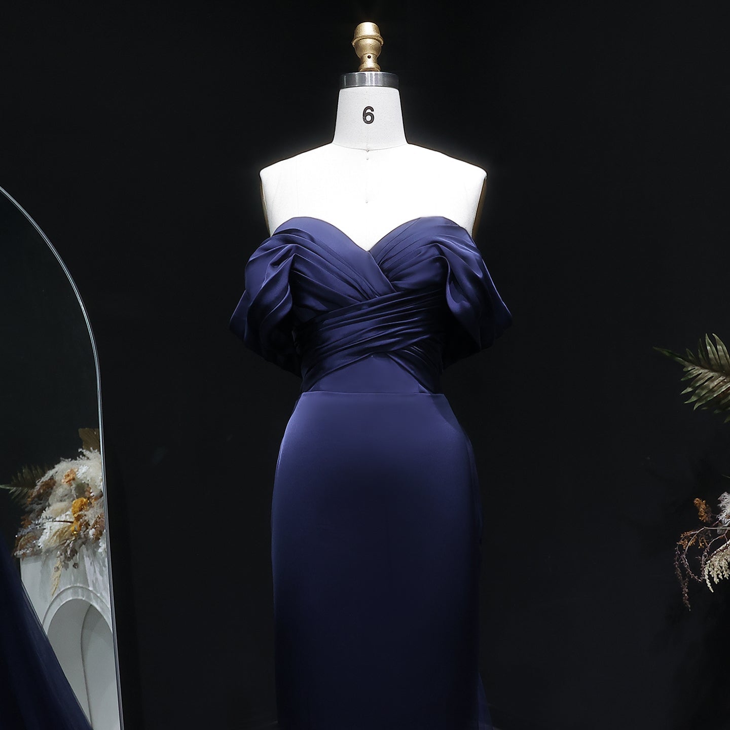 Luxury Lilac Off Shoulder Draped Evening Dress with Overskirt SF096