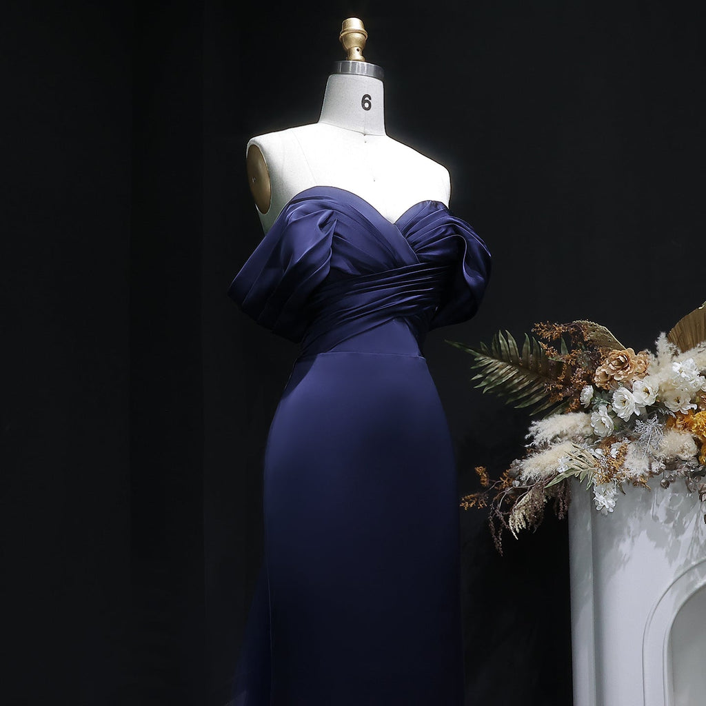 Luxury Lilac Off Shoulder Draped Evening Dress with Overskirt SF096