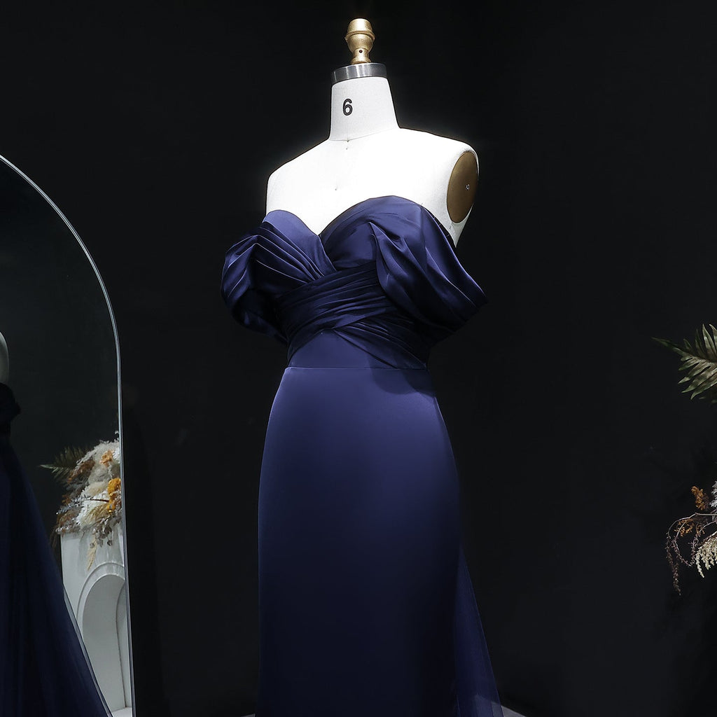 Luxury Lilac Off Shoulder Draped Evening Dress with Overskirt SF096
