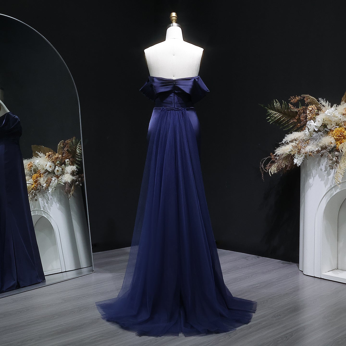 Luxury Lilac Off Shoulder Draped Evening Dress with Overskirt SF096
