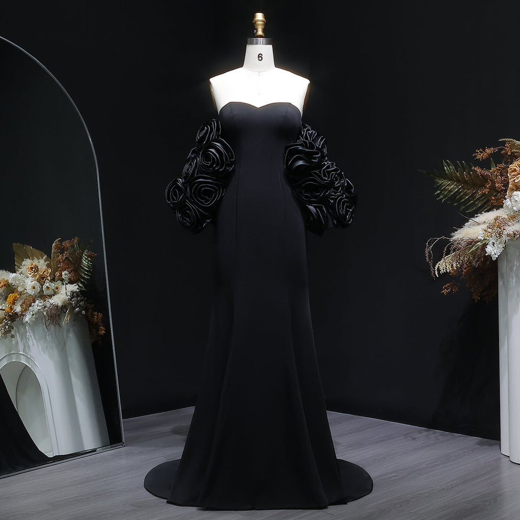 Elegant 3D Floral Black Mermaid Evening Dress SF115