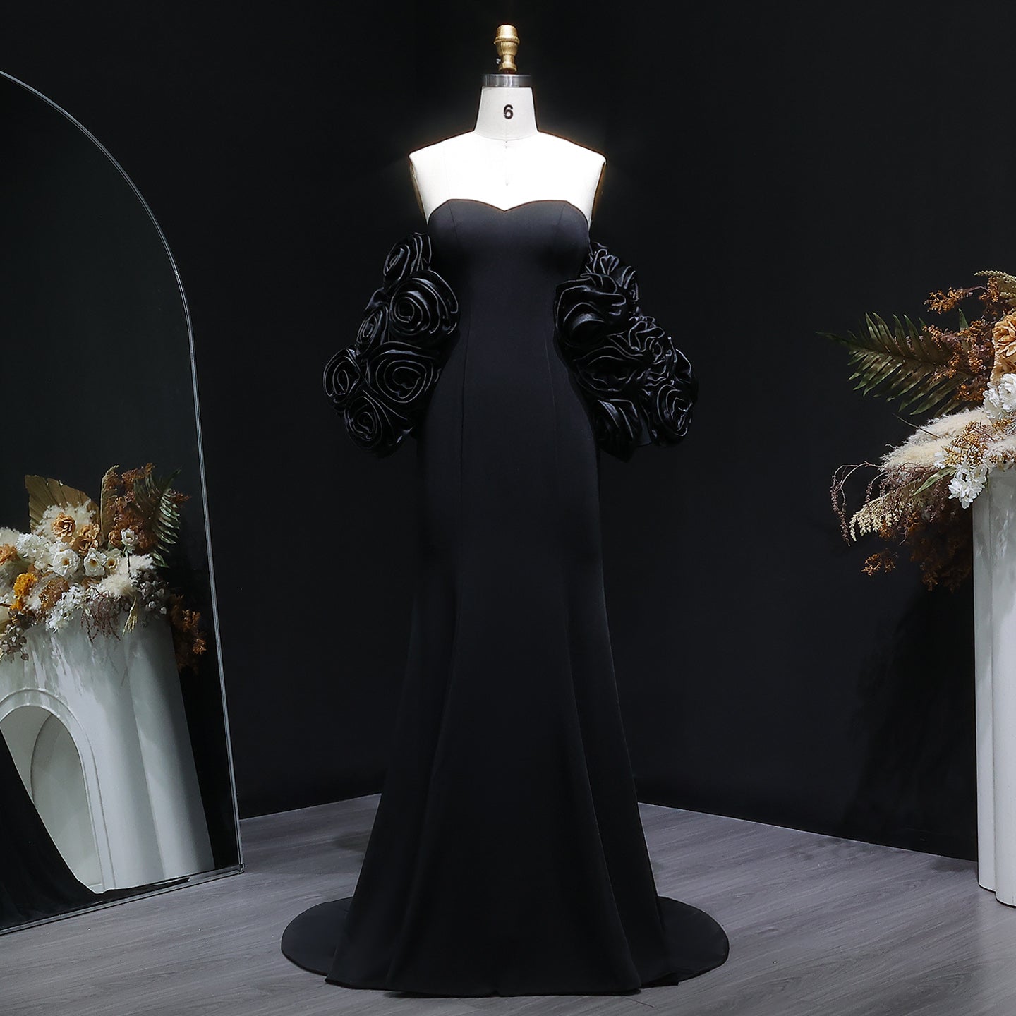 Elegant 3D Floral Black Mermaid Evening Dress SF115