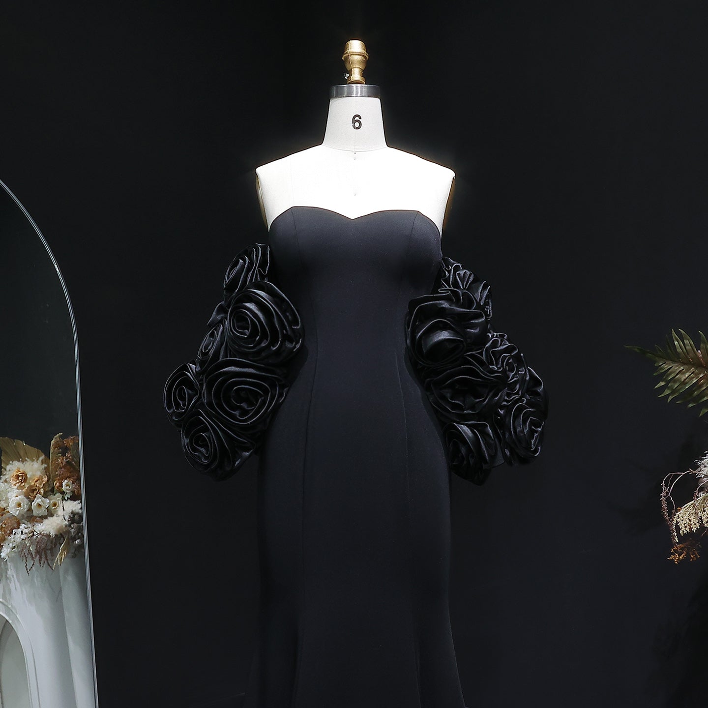 Elegant 3D Floral Black Mermaid Evening Dress SF115