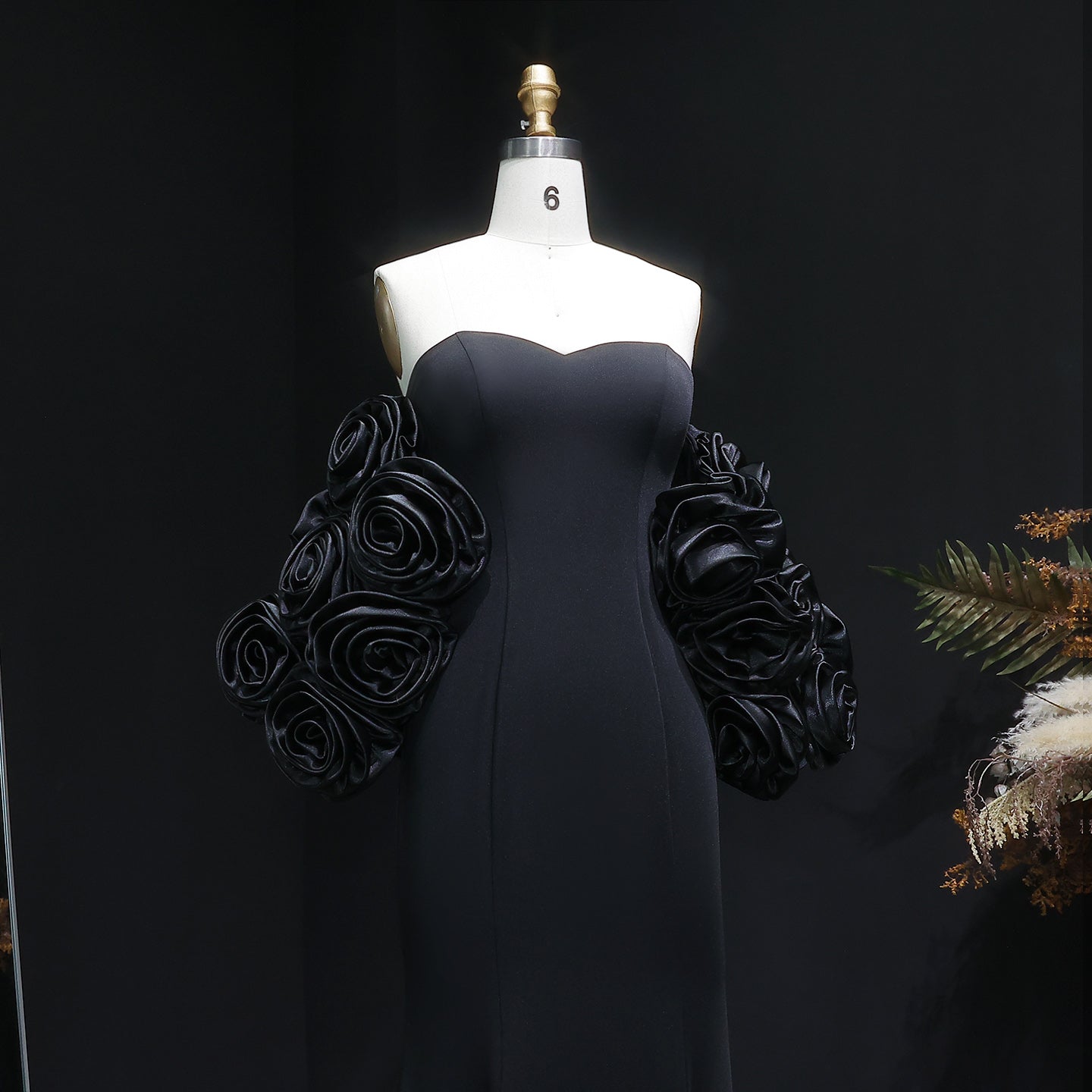 Elegant 3D Floral Black Mermaid Evening Dress SF115