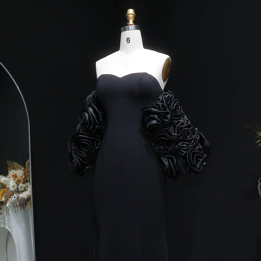 Elegant 3D Floral Black Mermaid Evening Dress SF115