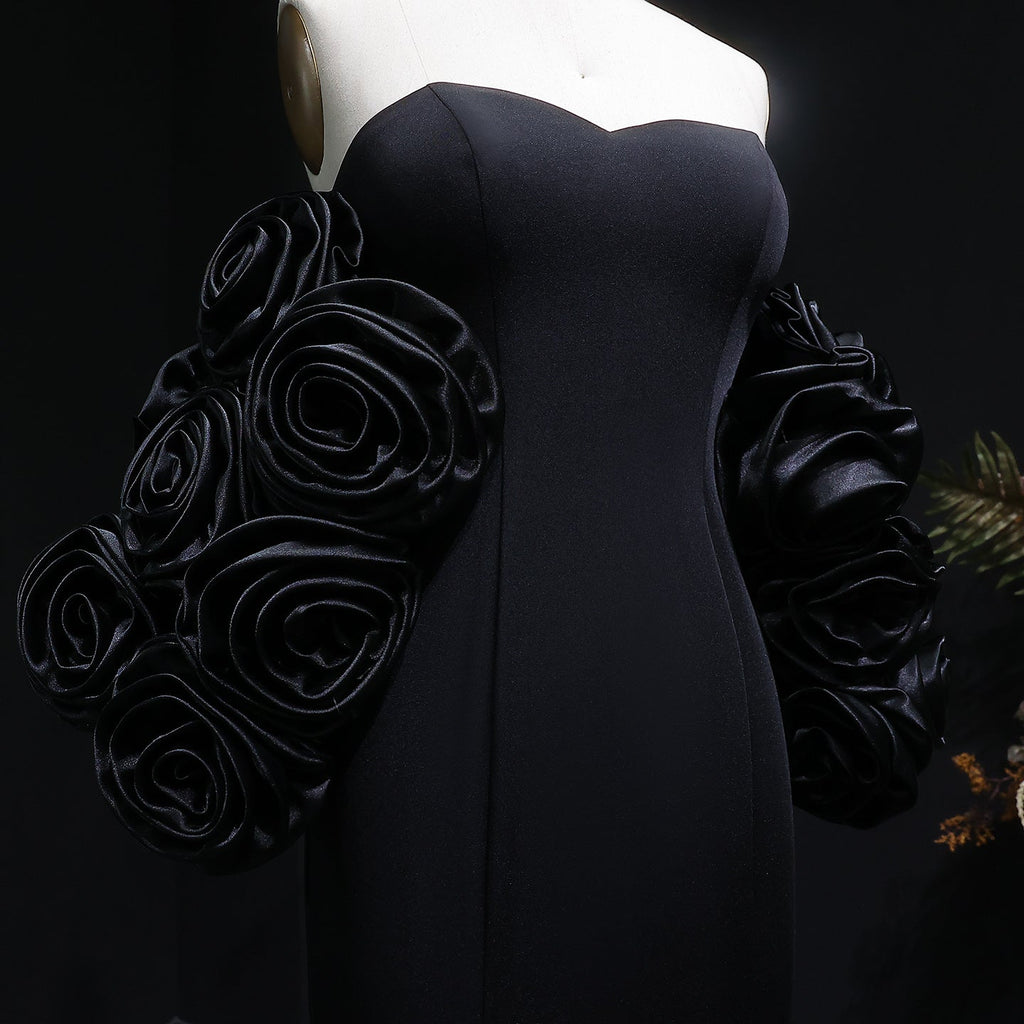 Elegant 3D Floral Black Mermaid Evening Dress SF115