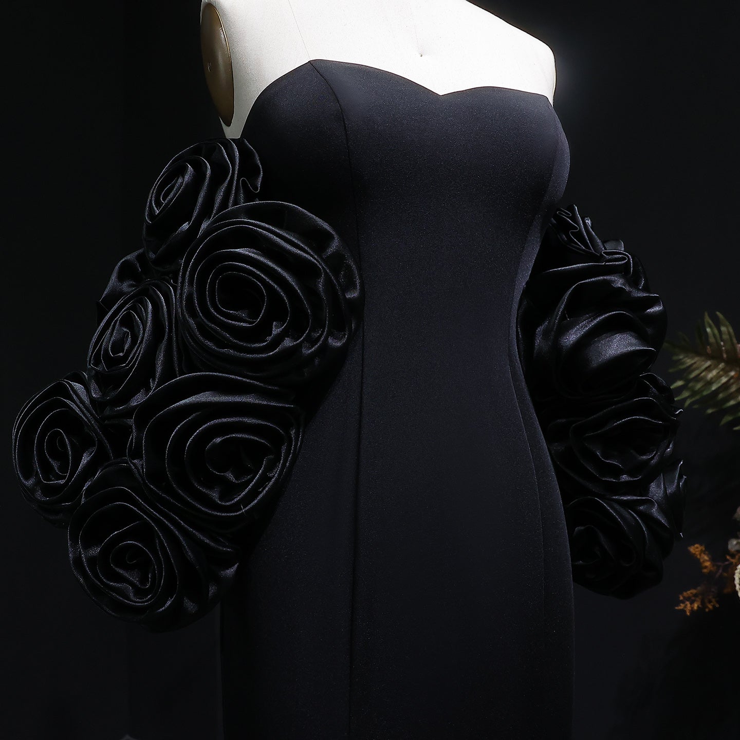 Elegant 3D Floral Black Mermaid Evening Dress SF115