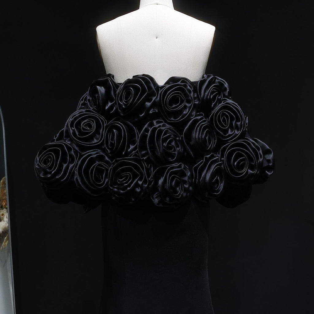 Elegant 3D Floral Black Mermaid Evening Dress SF115
