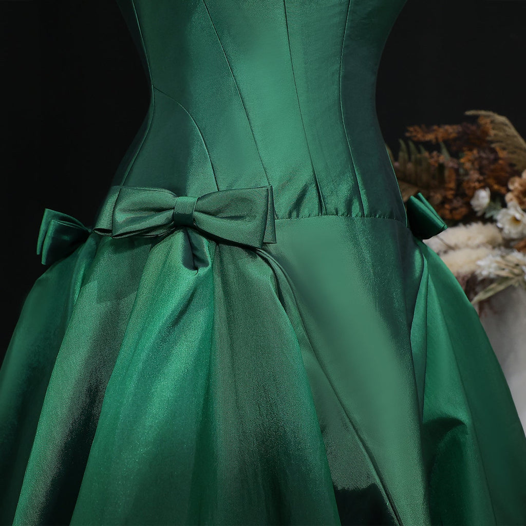 Luxury Emerald Green Evening Dress with Overskirt and Bow SF124