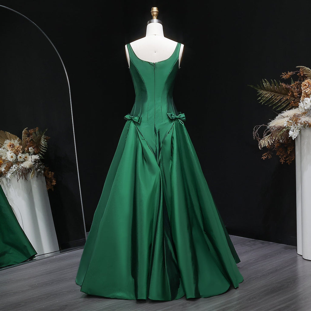 Luxury Emerald Green Evening Dress with Overskirt and Bow SF124