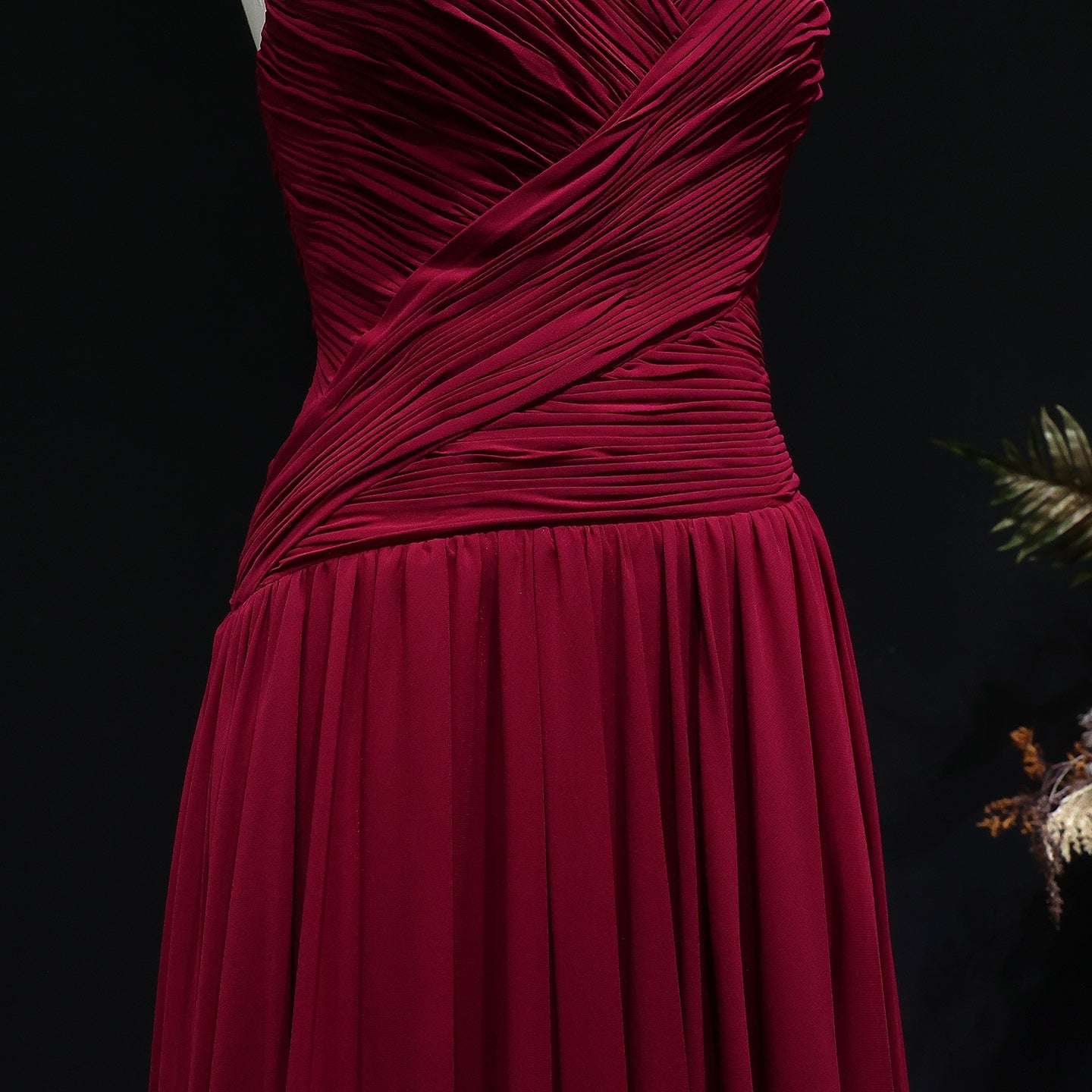 Elegant Red Chiffon A-Line Strapless Long Evening Dress with Slit SF141
