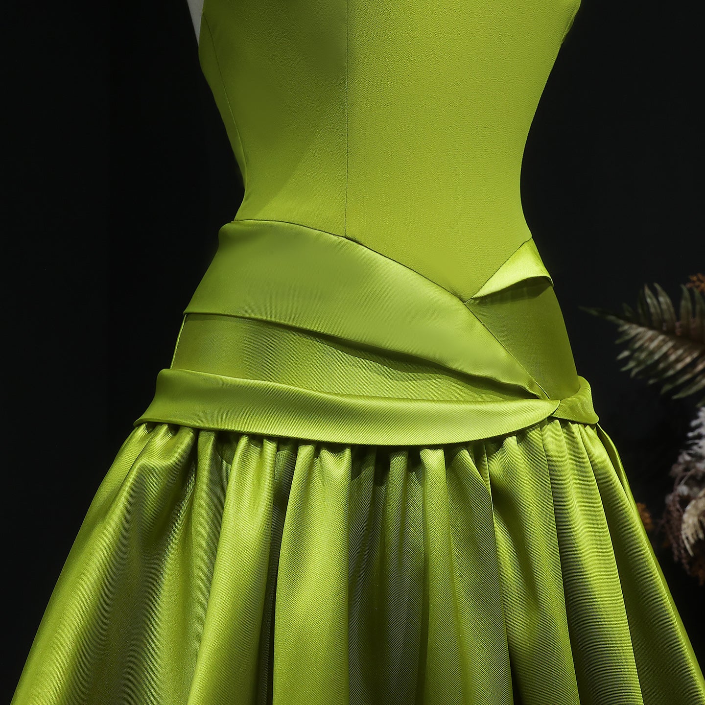 Luxury Olive Green Halter Neck Satin Ball Gown Evening Dress SF148
