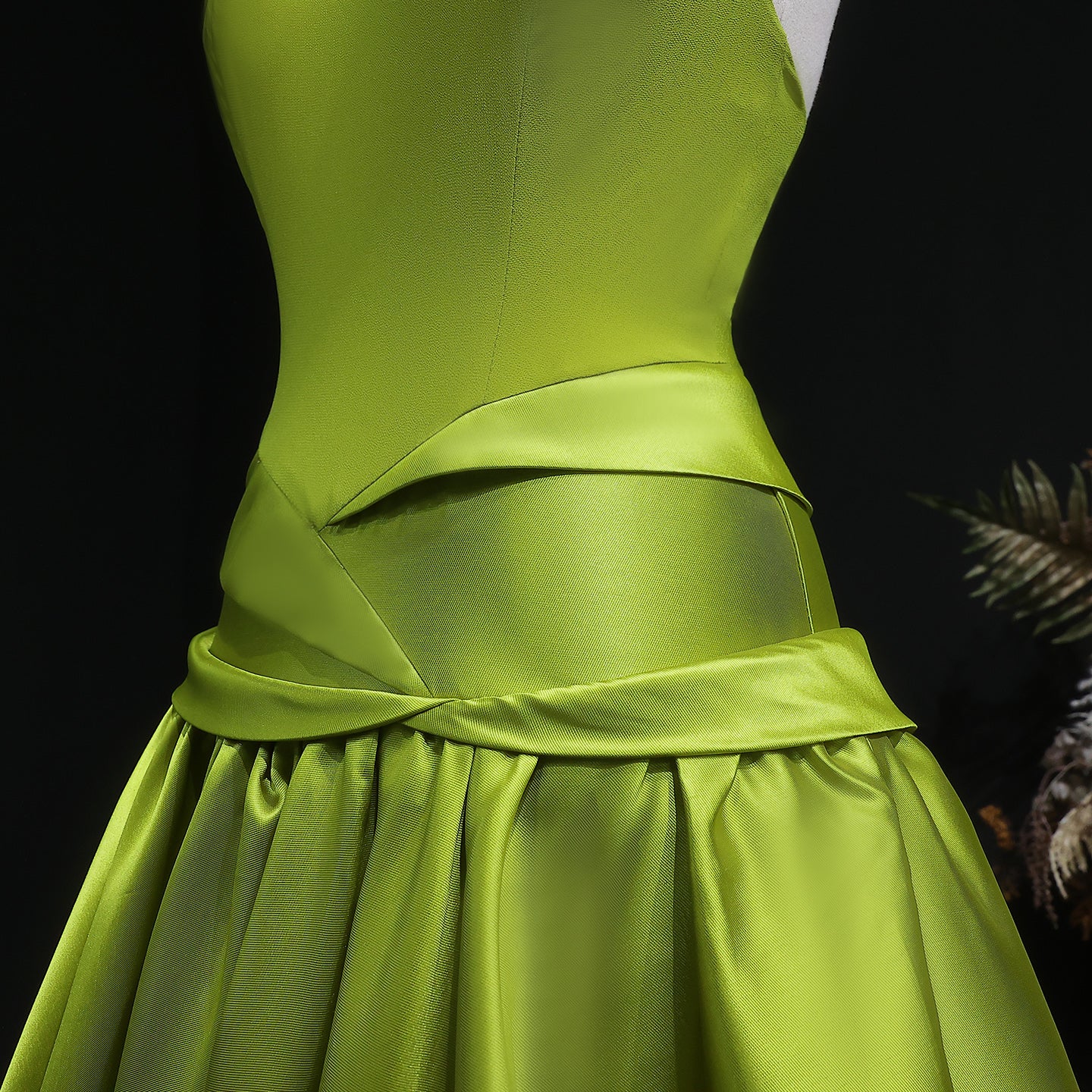 Luxury Olive Green Halter Neck Satin Ball Gown Evening Dress SF148