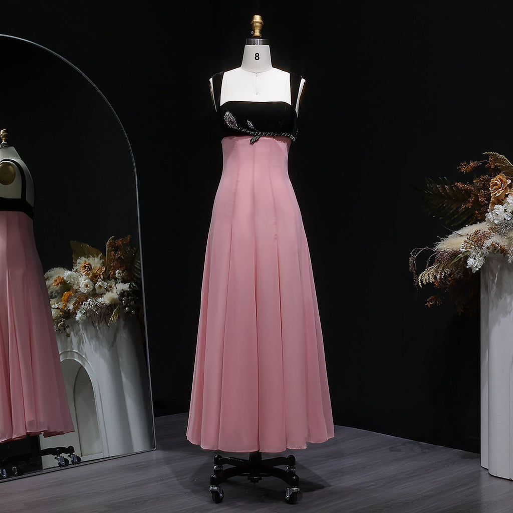 Luxury Beaded Pink Ruffles Chiffon Evening Dress SF195