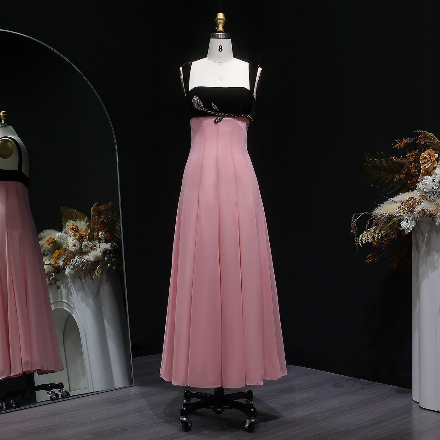 Luxury Beaded Pink Ruffles Chiffon Evening Dress SF195